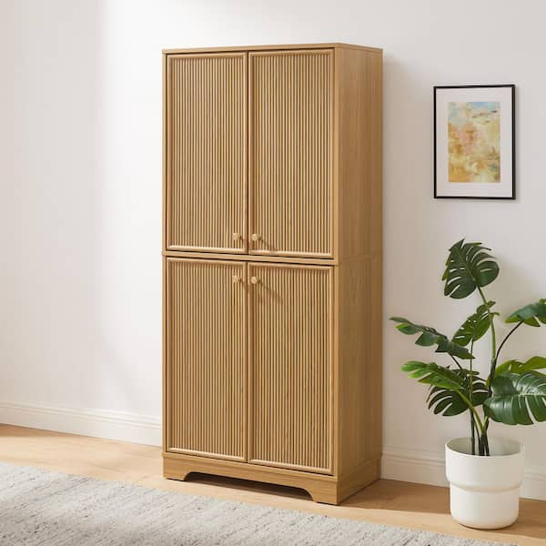 Naomi White Oak Wood 29.38 in. x 63.5 in. Pantry Cabinet