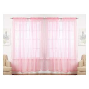 Solid Pink 55 in. W x 84 in. L Rod Pocket Sheer Window Curtain Panel (Set of 4)
