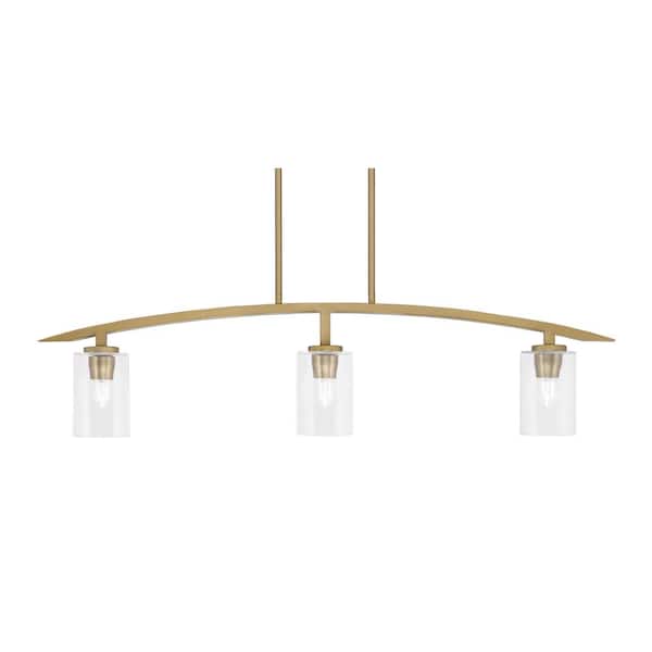Unbranded Siena 3-Light, Brass, Linear Chandelier, Any room with Clear Bubble Glass Shades