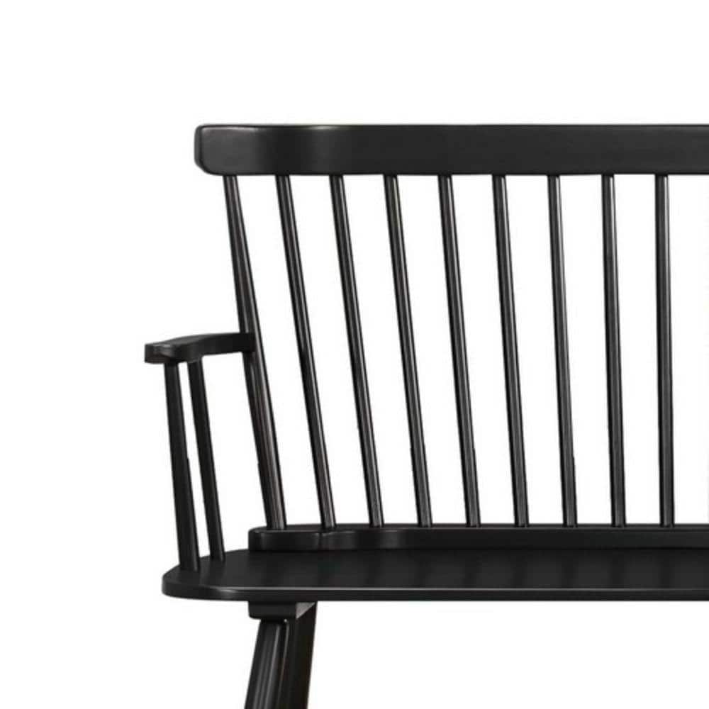 Transitional Black Wooden Spindle Back Bench with Splayed Legs