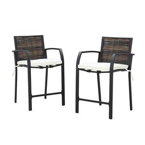 Wicker Outdoor Bar Stool with White Cushion 2-Pack