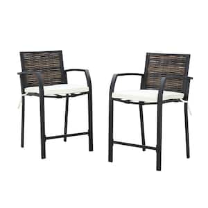 Wicker Outdoor Bar Stool with White Cushion 2-Pack