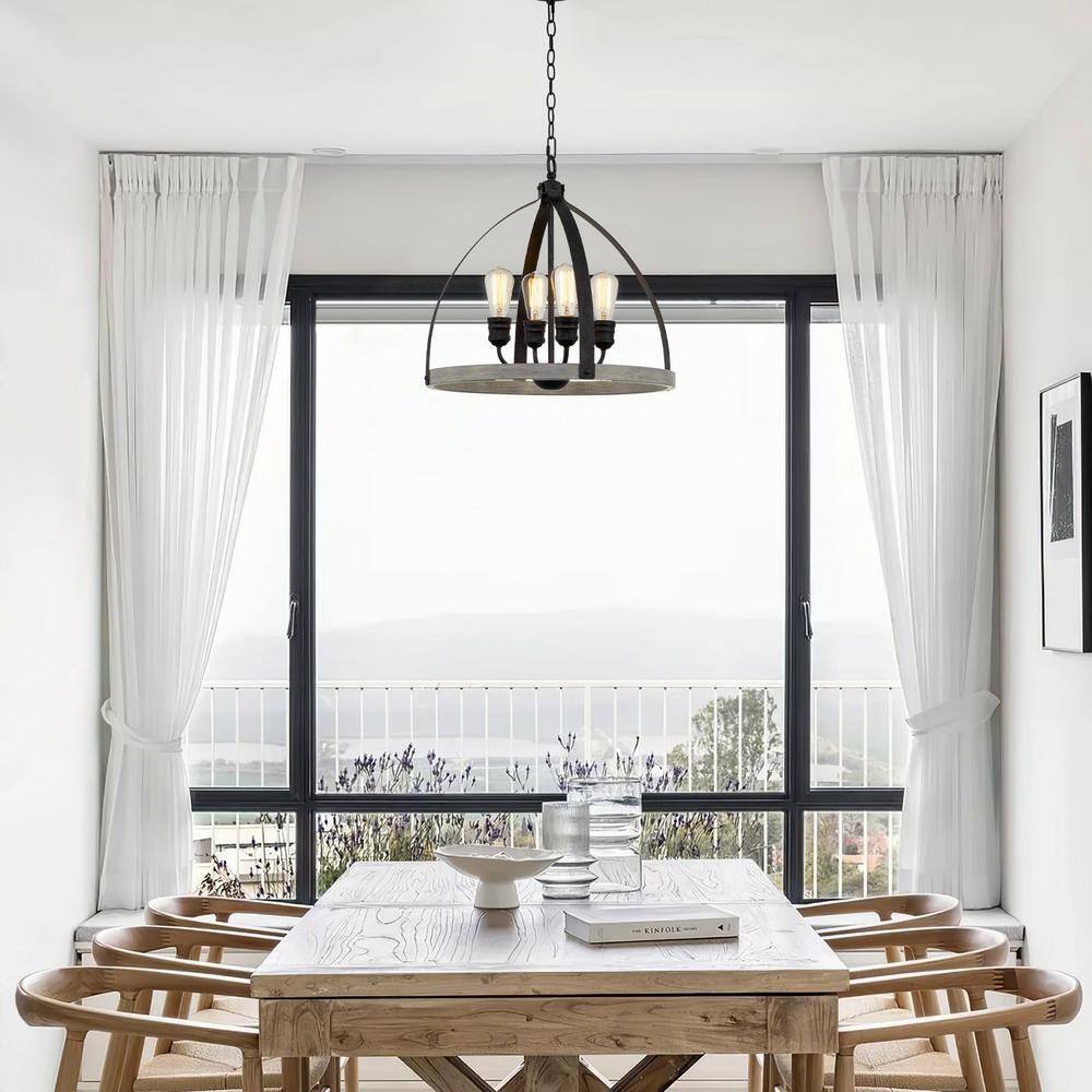 Selma 20" Black and Gray Oak Cage Pendant Light