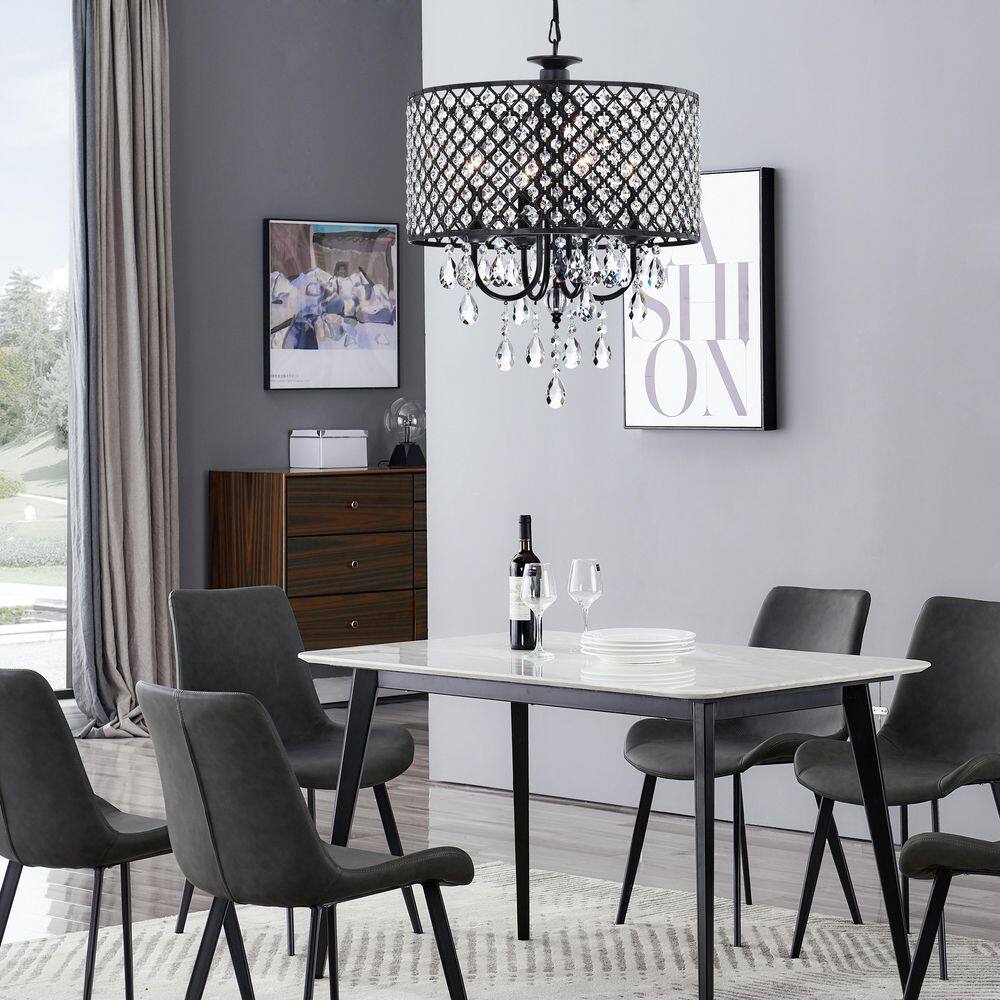 Indianapolis 4-Light 16.9 In. Black Crystal Modern Drum Dimmable Chandeliers Living Dining Foyer Lighting price history on PriceWatchPro
