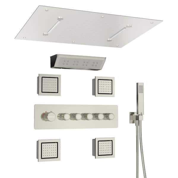 Single-Handle 5-Spray Rectangular Shower Faucet 2.5 GPM with Body Spray in Polished Nickel, Valve Included