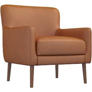 Silvan Mid Century Modern Furniture Style Genuine Leather Upholstered Comfy Armchair in Tan