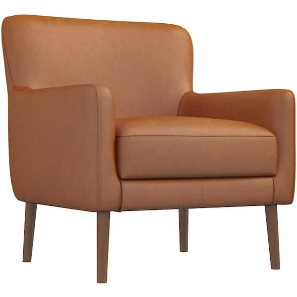 Ashcroft Furniture Co Silvan Mid Century Modern Furniture Style Genuine Leather Upholstered Comfy Armchair in Tan