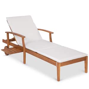 Wood Outdoor Chaise Lounge with Cream White Cushions