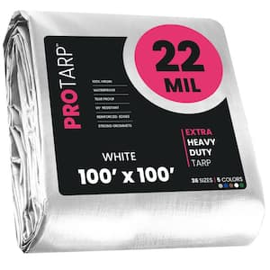 100 ft. x 100 ft. White 22 Mil Heavy Duty Polyethylene Tarp, Waterproof, UV Resistant, Rip and Tear Proof