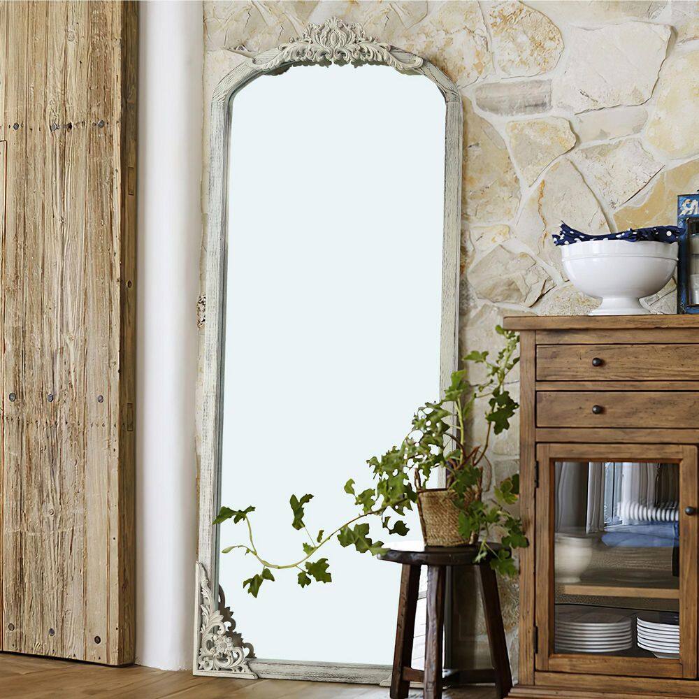 Modern Classic White 28 in. W x 67 in. H Arch Solid Wood Full Length Mirror