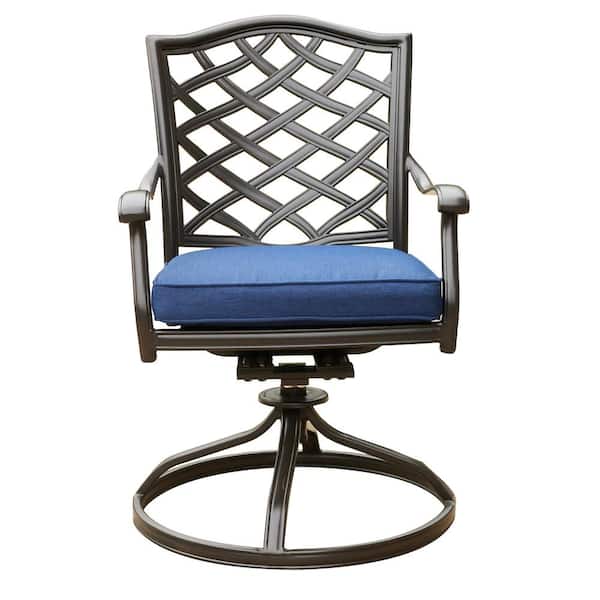 Unbranded Navy Blue Outdoor Patio Aluminum Swivel Rocker Dining Chair with Cushion, Set of 2