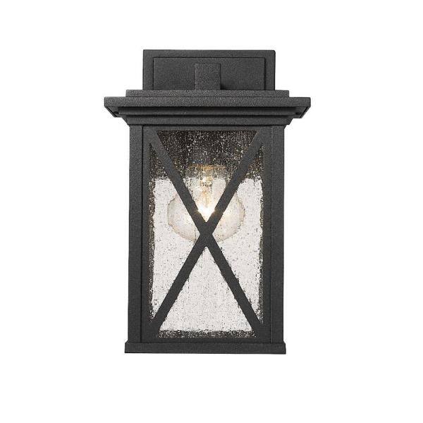 Brookside Box-Shaped Black Aluminum Outdoor Sconce with Clear Seedy Glass