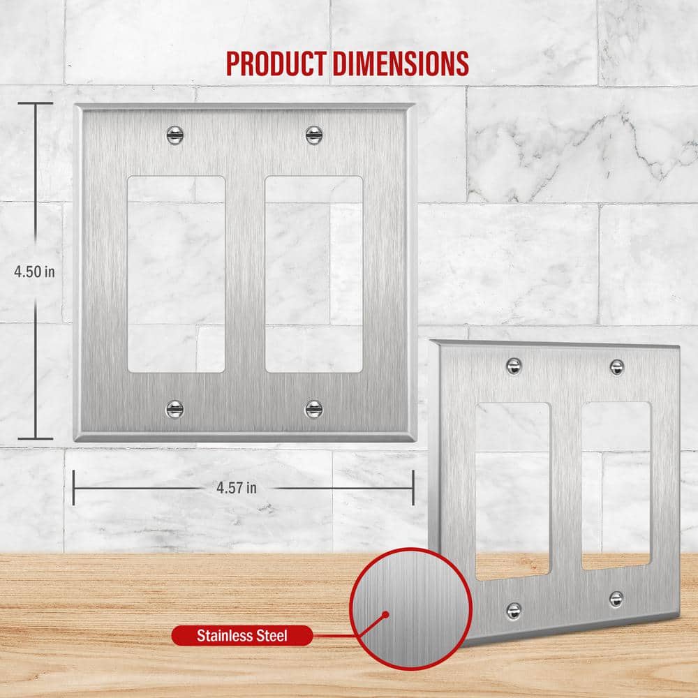 2-Gang Stainless Steel Square Rocker Wall Plate