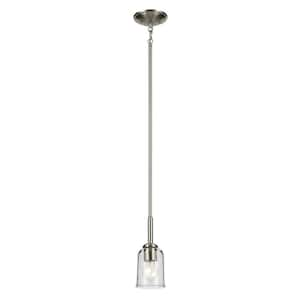 Shailene 1-Light Brushed Nickel Traditional Shaded Kitchen Mini Hanging Pendant Light with Clear Glass