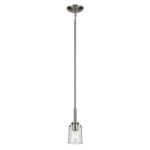 KICHLER Shailene 1-Light Brushed Nickel Traditional Shaded Kitchen Mini Hanging Pendant Light with Clear Glass