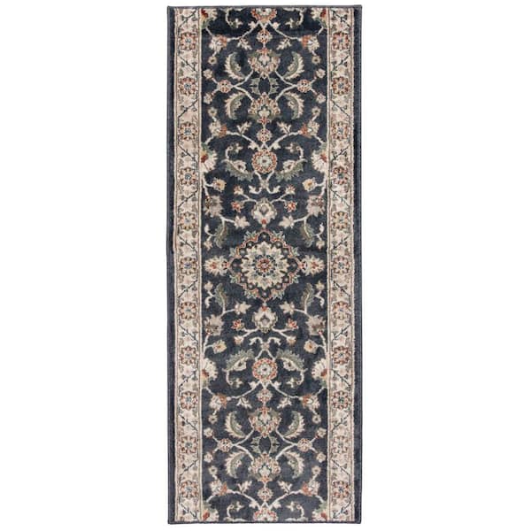 Capri Elina Vintage Blue/Storm 33 in. W x 12 in. L Your Choice Length Stair Runner Coverage Area 2.75 sq. ft.