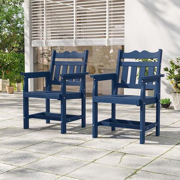 HIPS Plastic Heavy Duty Patio Dining Chairs in Black Set of 2, All-Weather Outdoor Chairs in Navy Blue