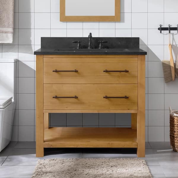 SUDIO Windwood 36 in. W x 22 in. D x 34 in. H Bath Vanity in Tan with Blue Limestone Vanity Top with White Sink