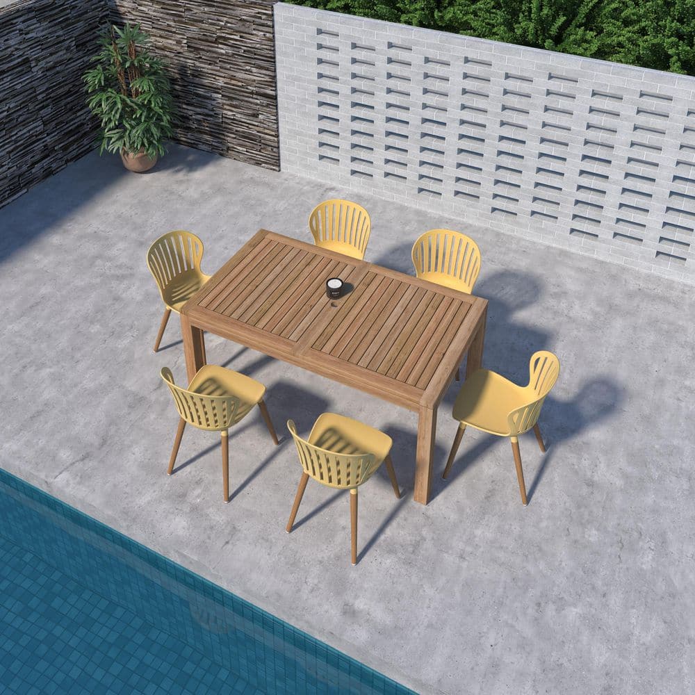 Faye 7-Piece Teak FSC Certified and Recycled Resin Patio Dining Set With Yellow Chairs price history on PriceWatchPro