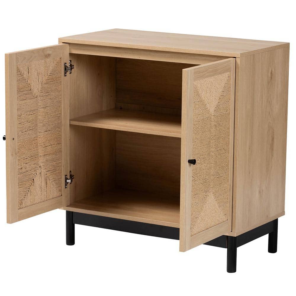Light Brown and Black Woven Rope Accent Cabinet
