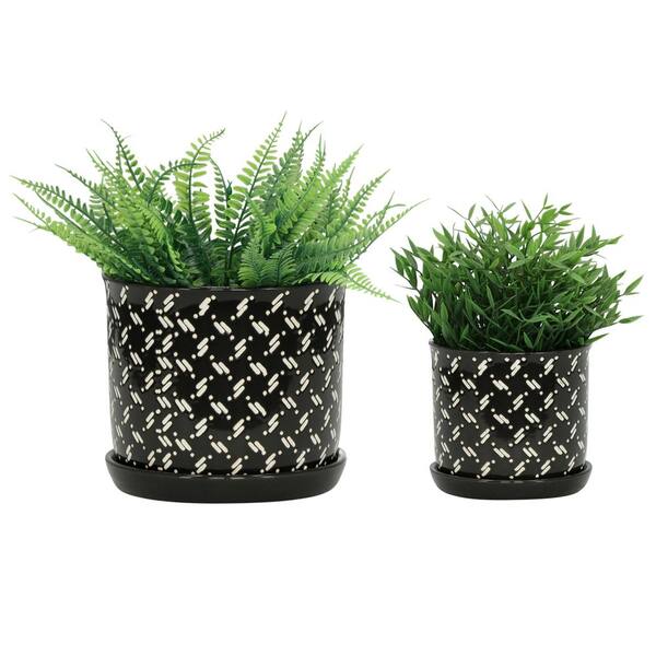Liv & Skye 6 in. and 8 in. Black Ceramic Dots Saucer Decorative