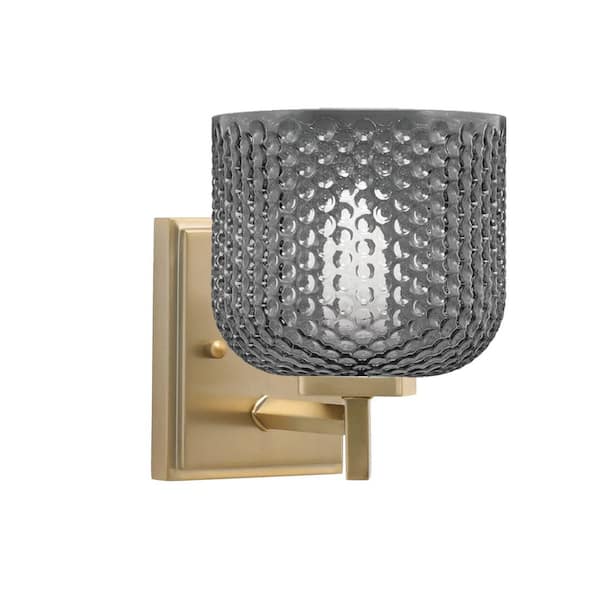 Unbranded Bridgewater 6 in. 1 Light New Age Brass Wall Sconce with 6 in. Smoke Textured Glass Shade, No Bulb Included
