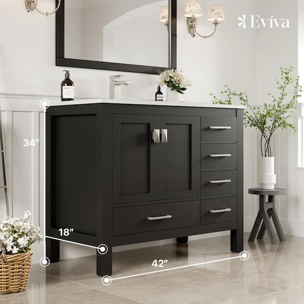 Eviva London 42 in. W x 18 in. D x 34 in. H Bathroom Vanity in Espresso with White Carrara Quartz Top with White Sink