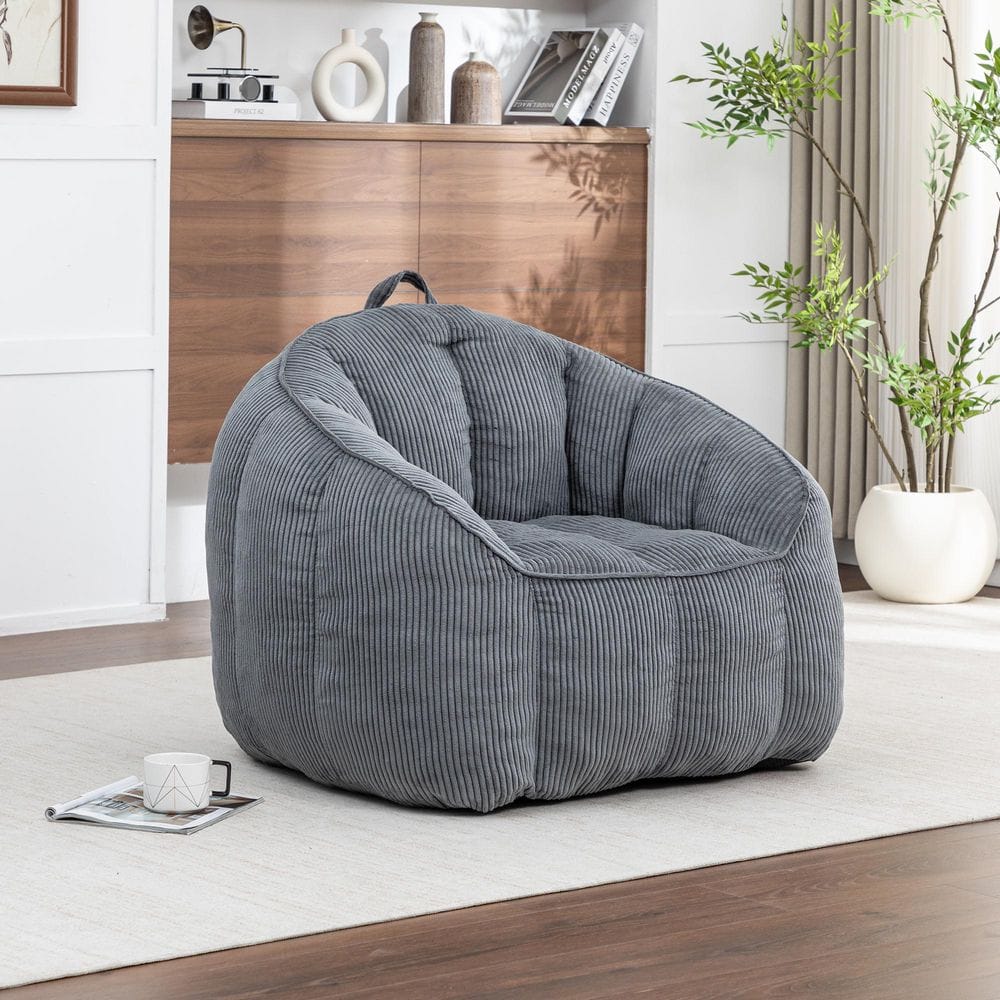 Revon Dark Gray Corduroy Polyester Upholstered Bean Bag Chair with Armrests and High-Density Shredded Foam price history on PriceWatchPro