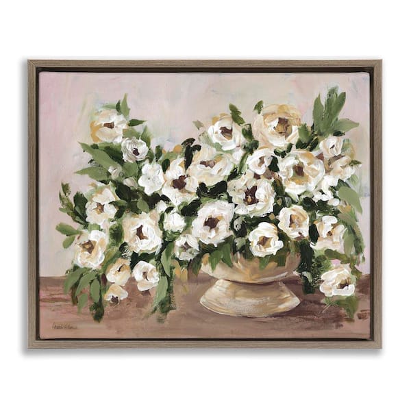 Traditional Beige Flowers by Amanda Hilburn Brown Floater Frame Nature Graphic Art Print 25 in. x 31 in.
