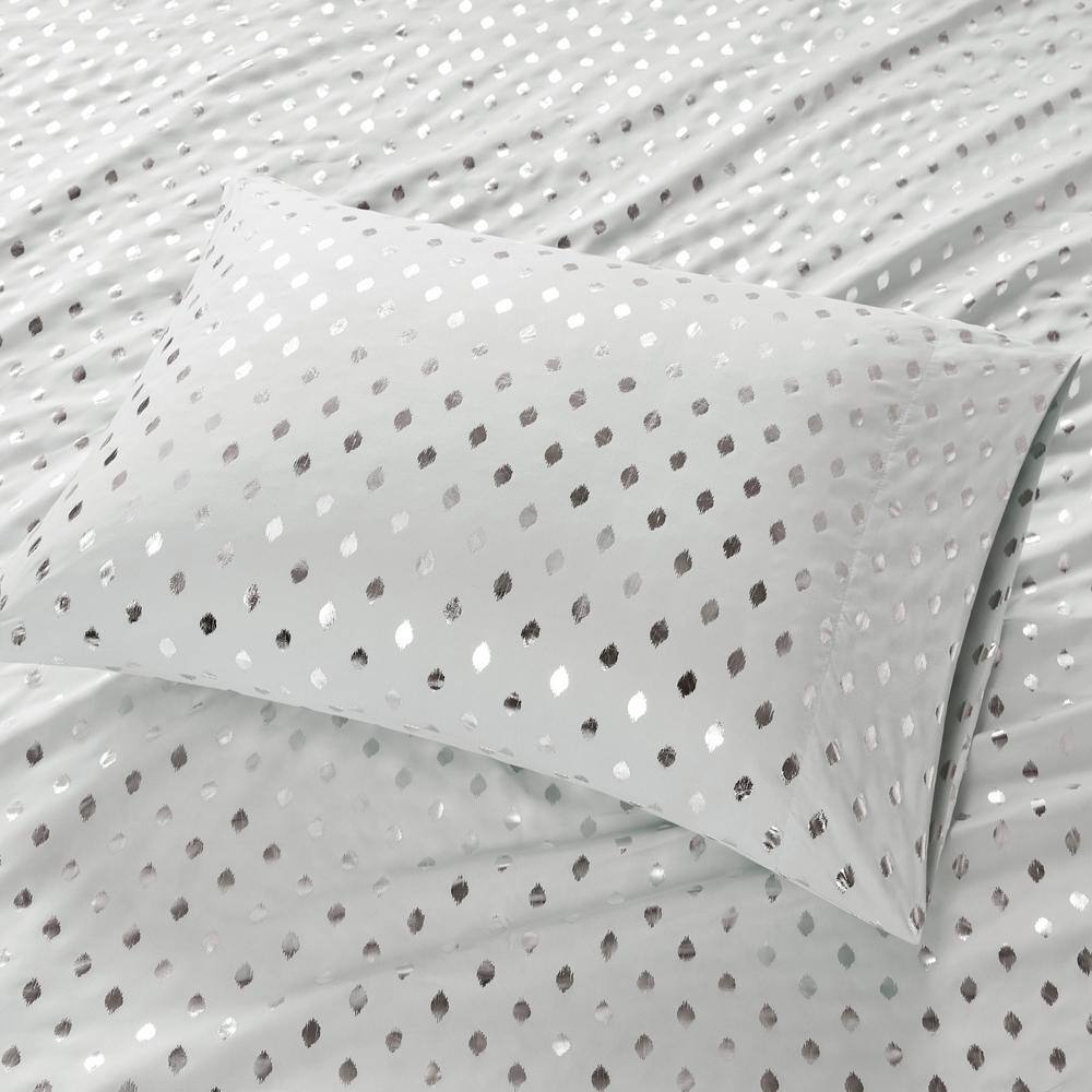 Twin Silver Metallic Dot Microfiber Sheet Set