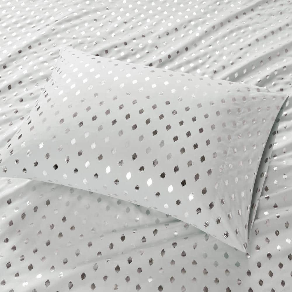 Silver Metallic Dot Twin XL Microfiber Sheet Set