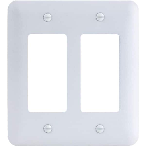 Hampton Bay Perry 2-Gang Rocker/Rocker Metal Wall Plate, White (Textured/Paintable Finish)