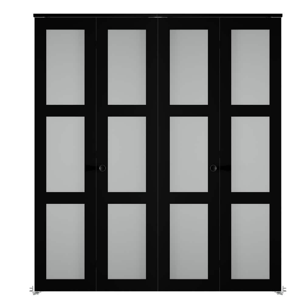 72 in. x 78 in. (Double 36 in.) 3-Lite Frosted Glass Solid Core Black MDF Closet Bi-Fold Door with Hardware Kit price history on PriceWatchPro