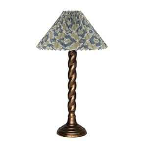 24 in. Multi-Color Antique Brass Candlestick Table Lamp with Pleated Cotton Ikat Shade