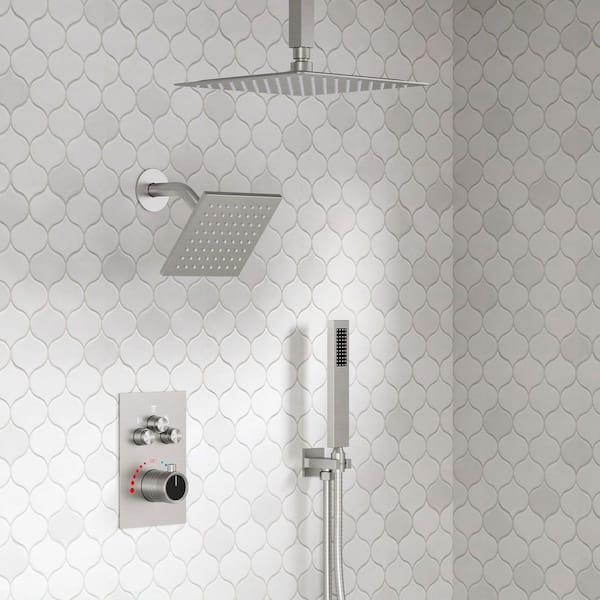 YAWWALK Triple Handle 7-Spray Patterns 12 in. Ceiling Mount