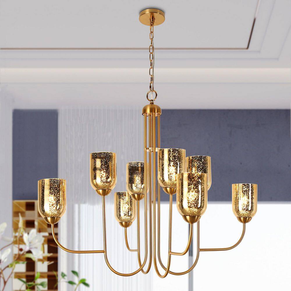 Modern 8-Light Brass Tiered Chandelier with Bell Mercury Glass Shades, Living Room Pendant Lighting High Ceiling Light price history on PriceWatchPro