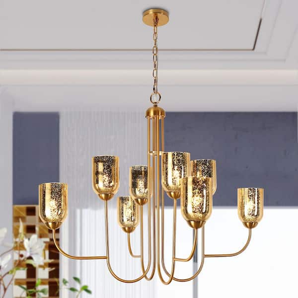 Euniecstasy 8-Light Brass Chandelier with Mercury Glass Shade, No Bulb Included