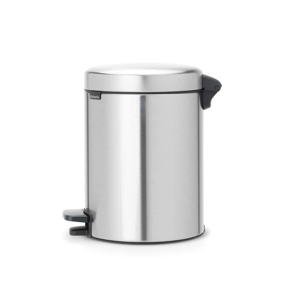 Matt Steel Fingerprint Proof Round Pedal Trash Can, 5 Liter