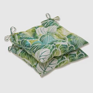 Floral 19 in. x 18.5 in. Outdoor Dining Chair Cushion in Green/Ivory (Set of 2)