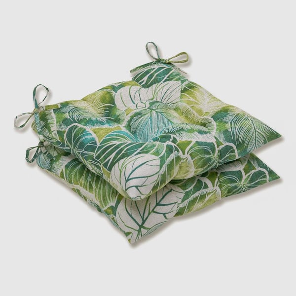 Pillow Perfect Floral 19 in. x 18.5 in. Outdoor Dining Chair Cushion in Green/Ivory (Set of 2)