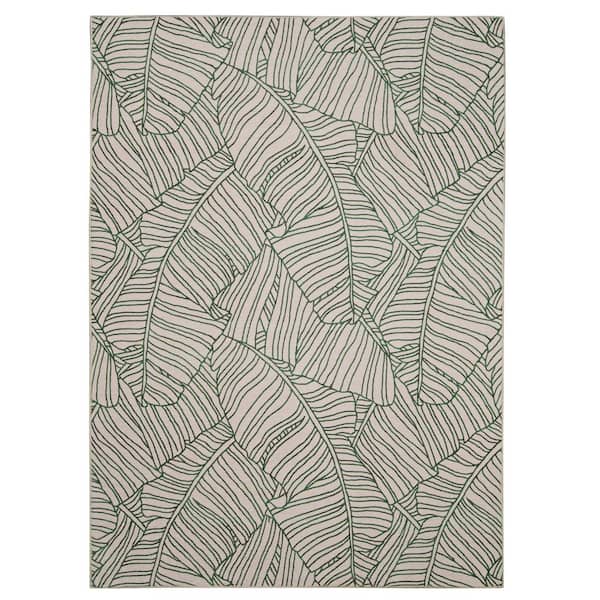 Larig Ivory and Green 3 ft. W x 5 ft. L Washable Polyester Indoor/Outdoor Area Rug
