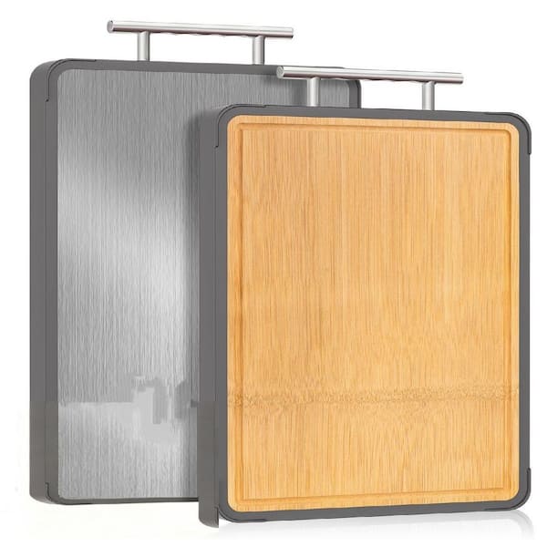 16 in. Food Grade Double Sided Pure Titanium and Bamboo Cutting Serving Board with Handle, Non-toxic Charcuterie Board