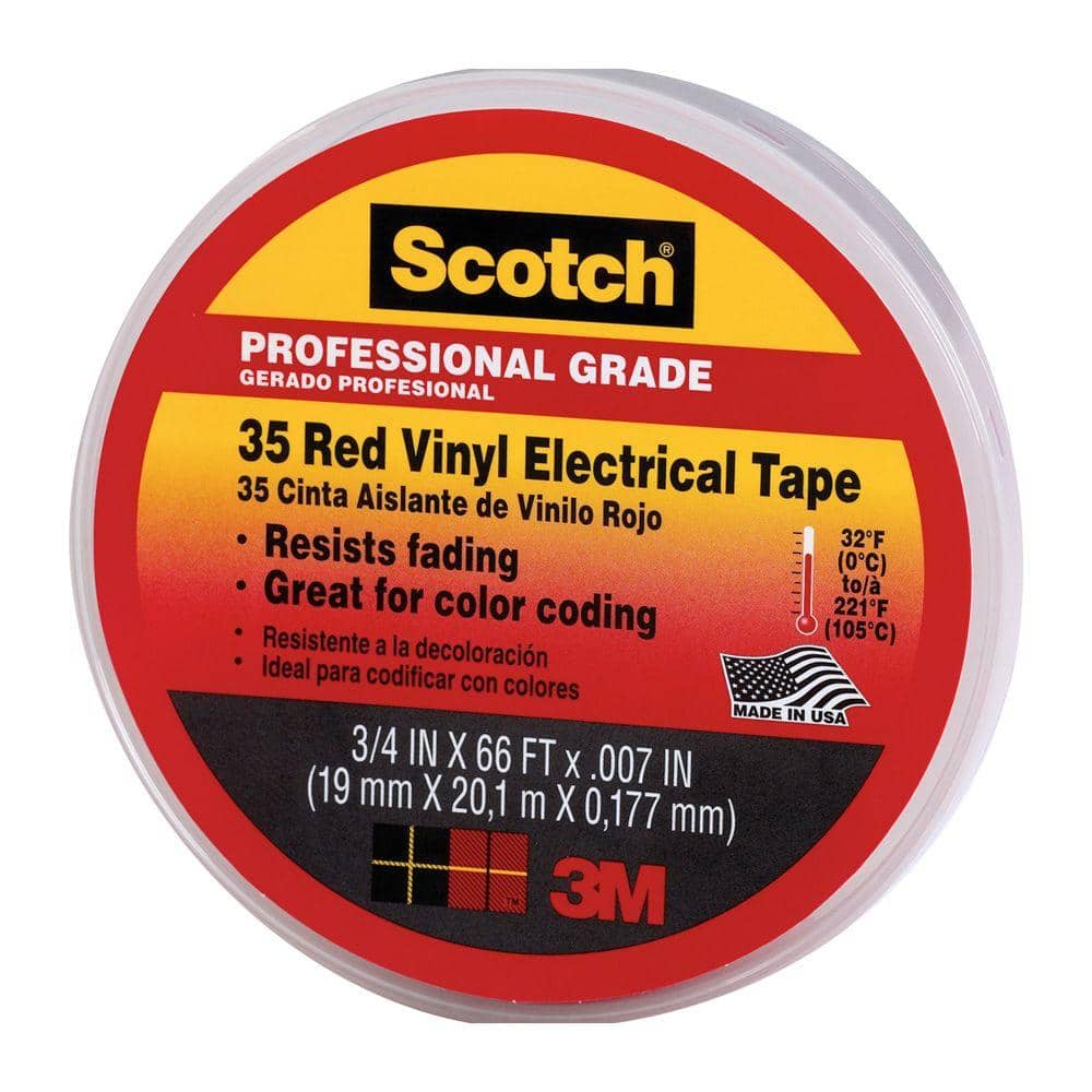 10 Pack 3M 35 Scotch Vinyl Electrical Color Coding Tape Red 1/2 in x 20 ft 