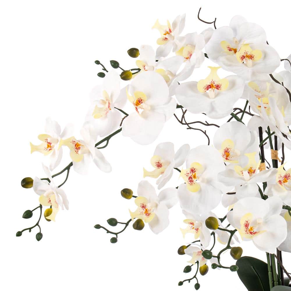 Gray Potted Faux Orchid Floral Arrangement for Outdoor Tabletop