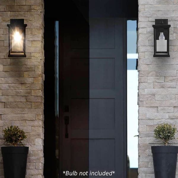 Artisan Large Square 14.40 in. Black Outdoor Hardwired Lantern Sconce with Clear Diffuser No Bulb Included