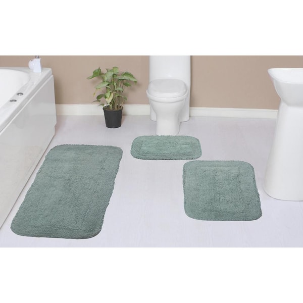 HOME WEAVERS INC Radiant Collection 100% Cotton Bath Rugs Set, 3-Pcs Set with Runner, Blue