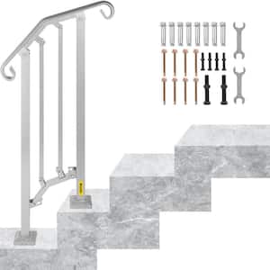 1 ft. Handrails for Outdoor Steps Fit 1 or 2 Steps Outdoor Stair Railing Wrought Iron Handrail with Baluster in Silver