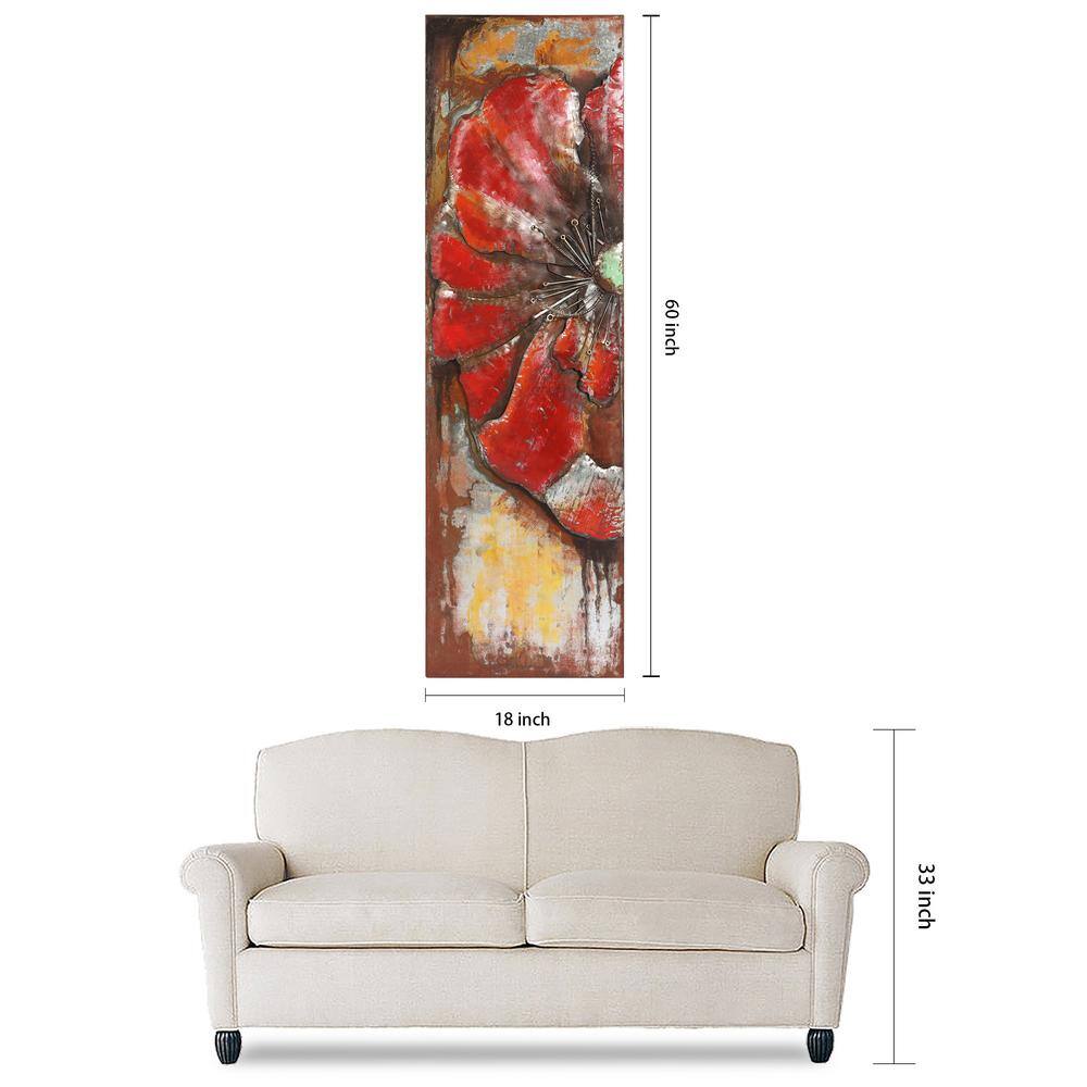 Handmade Red Poppy Detail Iron Wall Sculpture