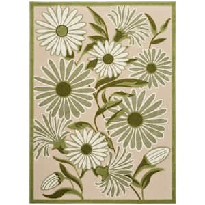 Aloha Ivory Green 5 ft. x 8 ft. Botanical Contemporary Indoor/Outdoor Area Rug