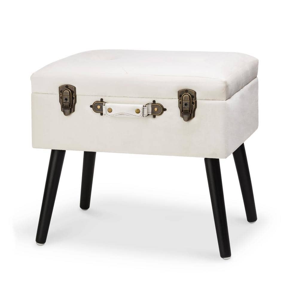 Glitzhome 19.70 in. L Seashell White Velvet Upholstered Storage  
